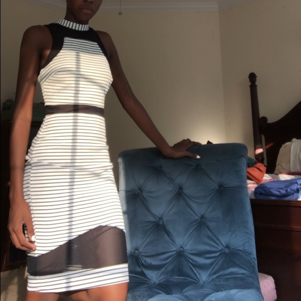 Striped Bodycon Dress, Mesh Paneling